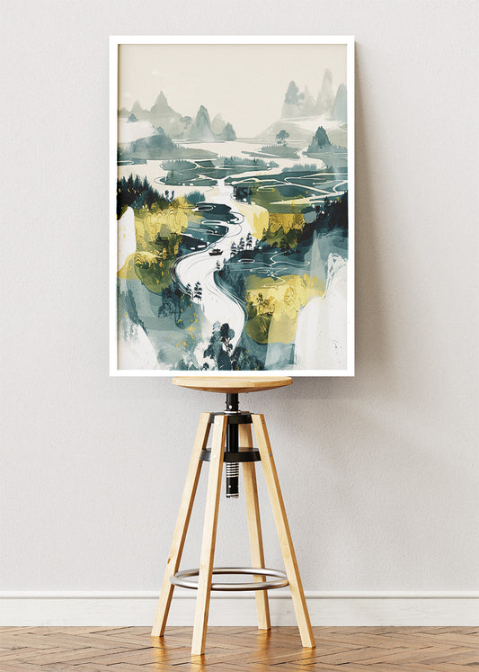 Emerald River Plains – Contemporary Abstract Landscape Canvas & Poster Print – AI PRINT LAB