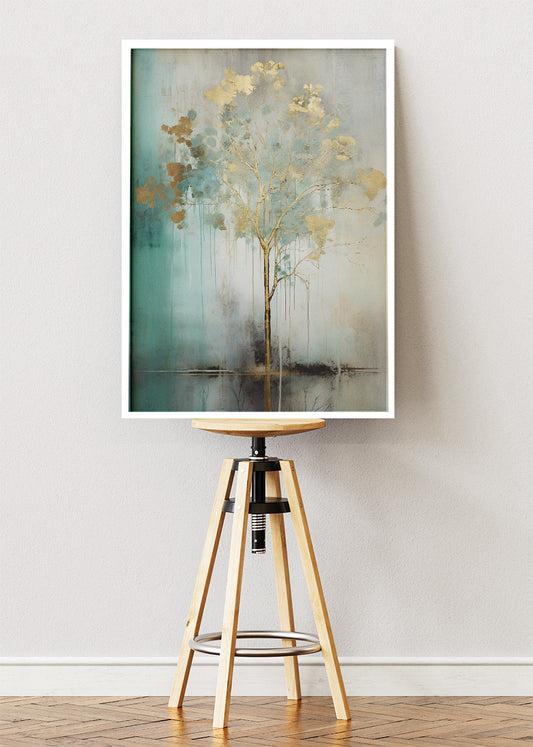 Minimalist Gold Tree Abstract Landscape Canvas & Poster Print – AI PRINT LAB