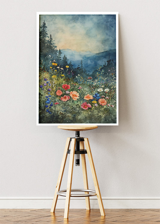Wildflower Meadow Mountain Landscape Canvas & Poster Print – AI PRINT LAB
