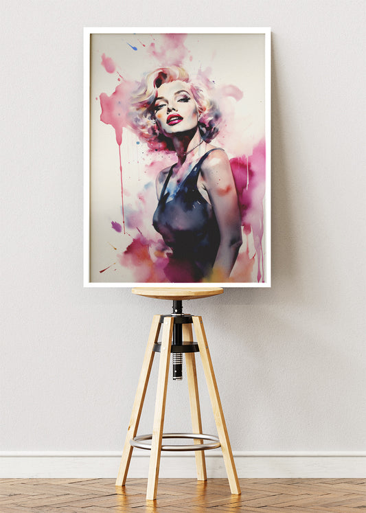 Marilyn Monroe Watercolor Portrait Wall Art Poster & Canvas Print – Pink Splash Glamour Icon