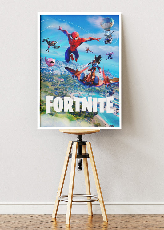 Superhero Action Fortnite Wall Art Poster & Canvas – Aerial Adventure Gaming Artwork