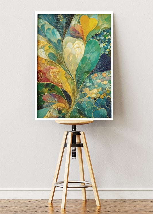 Teal and Gold Abstract Wall Art – Modern Heart Inspired Canvas Print & Luxury Green Statement Poster for Living Room Decor UK