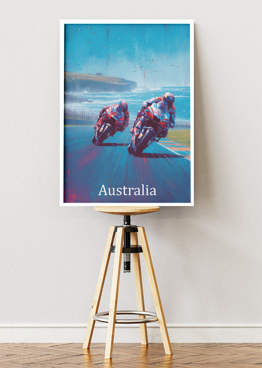 Australia MotoGP Coastal Speed Motorcycle Racing Wall Art Poster & Canvas