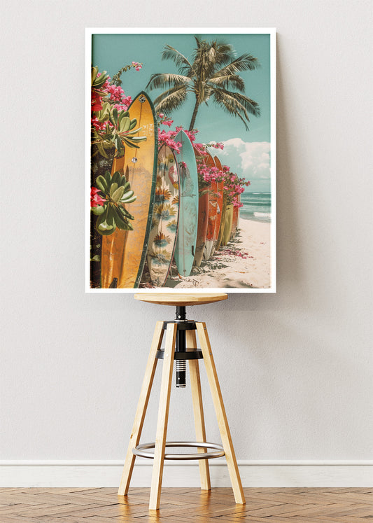 Tropical Surfboard Paradise – Palm Beach Coastal Canvas & Poster Print – AI PRINT LAB