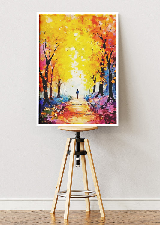 Golden Autumn Forest Path – Vibrant Fall Landscape Canvas & Poster Print – AI PRINT LAB