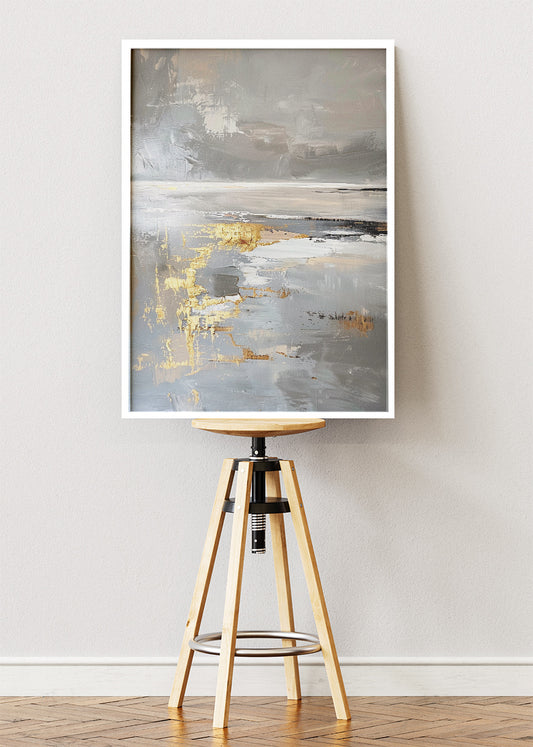 Abstract Grey & Gold Horizon – Modern Textured Canvas & Poster Print – AI PRINT LAB
