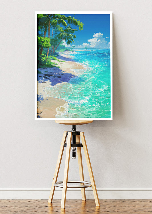 Turquoise Tropical Shore – Palm Beach Coastal Canvas & Poster Print – AI PRINT LAB