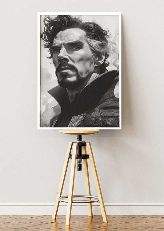 Doctor Strange – Monochrome Mystic Portrait Canvas & Poster Print – AI PRINT LAB