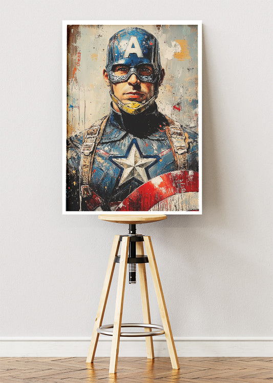 Captain America – Modern Patriotic Portrait Canvas & Poster Print – AI PRINT LAB