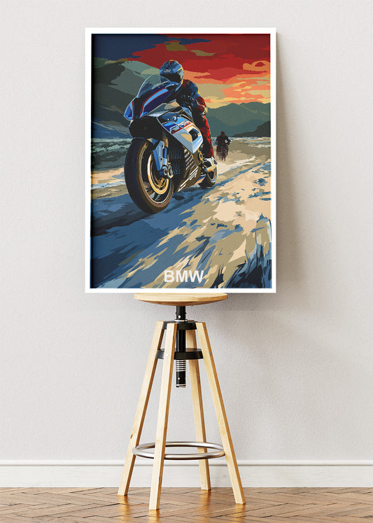 BMW Superbike Coastal Ride Art Poster & Canvas
