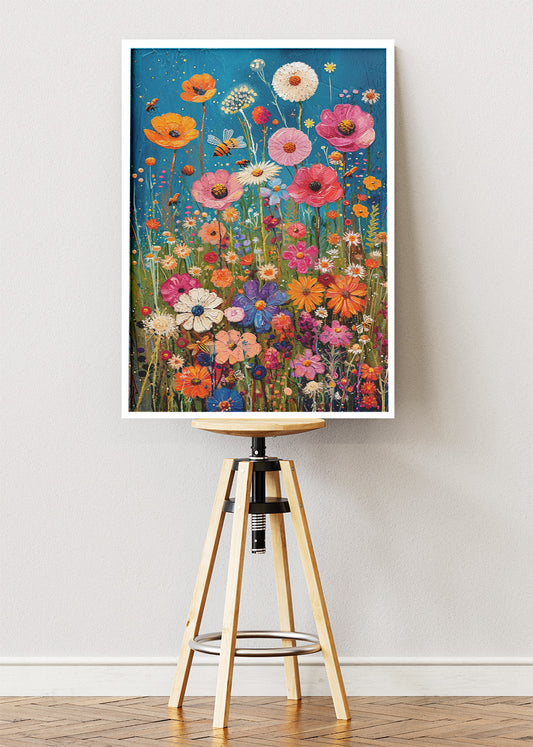 Colourful Wildflower Meadow Wall Art – Vibrant Floral Garden Canvas Print & Modern Botanical Poster for Living Room Decor UK