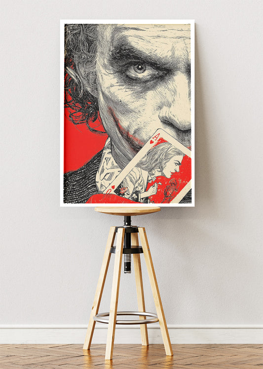 Joker – Ink Illustration with Red Accent Canvas & Poster Print – AI PRINT LAB