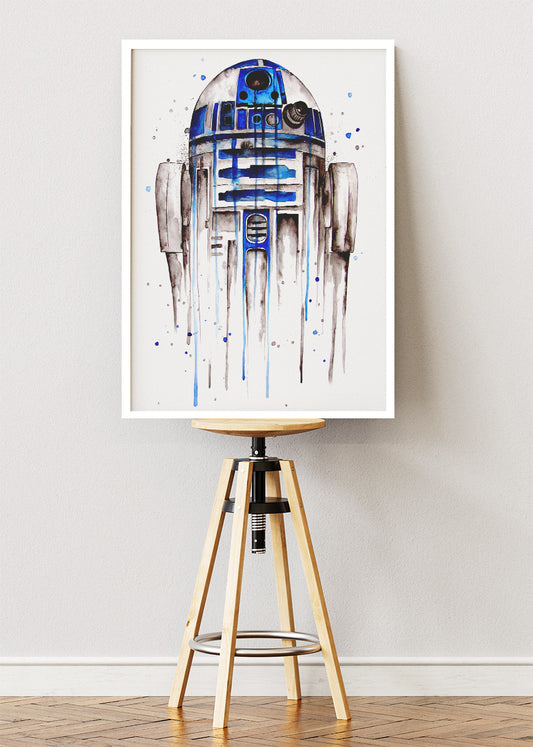 R2-D2 – Minimal Watercolor Droid Canvas & Poster Print – AI PRINT LAB