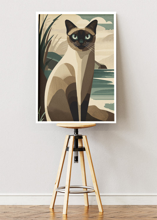Elegant Siamese Cat Coastal Canvas & Poster Print – AI PRINT LAB
