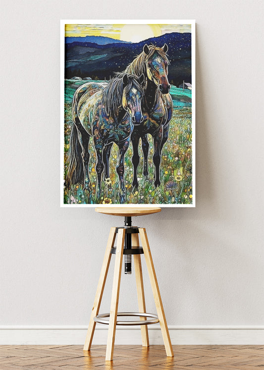 Majestic Horses Meadow Landscape Canvas & Poster Print – AI PRINT LAB
