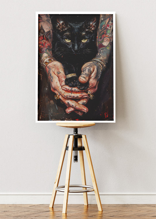 Mystic Black Cat Tattoo Art Canvas & Poster Print – AI PRINT LAB