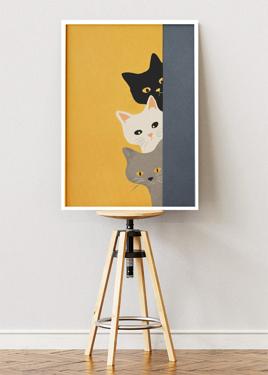 Minimalist Curious Cats Canvas & Poster Print – AI PRINT LAB