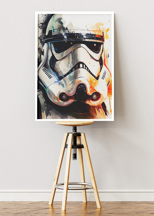 Stormtrooper – Watercolor Sci-Fi Helmet Canvas & Poster Print – AI PRINT LAB