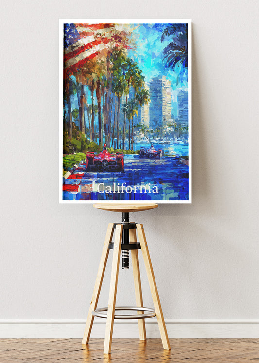 California Formula One Coastal Street Circuit Poster & Canvas | Cinematic Motorsport Wall Art