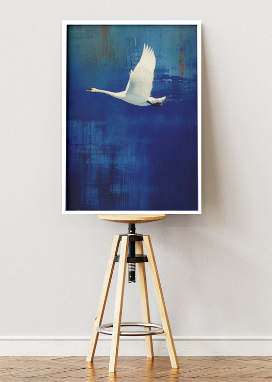 Elegant Flying Swan Canvas Print & Poster – Minimalist Blue Bird Wall Art – AI PRINT LAB
