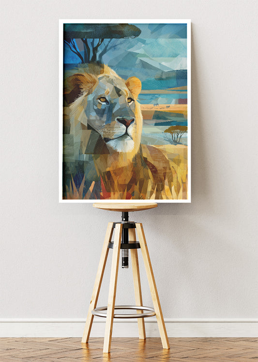 Geometric Safari Lion Canvas Print & Poster – Modern African Wildlife Wall Art – AI PRINT LAB
