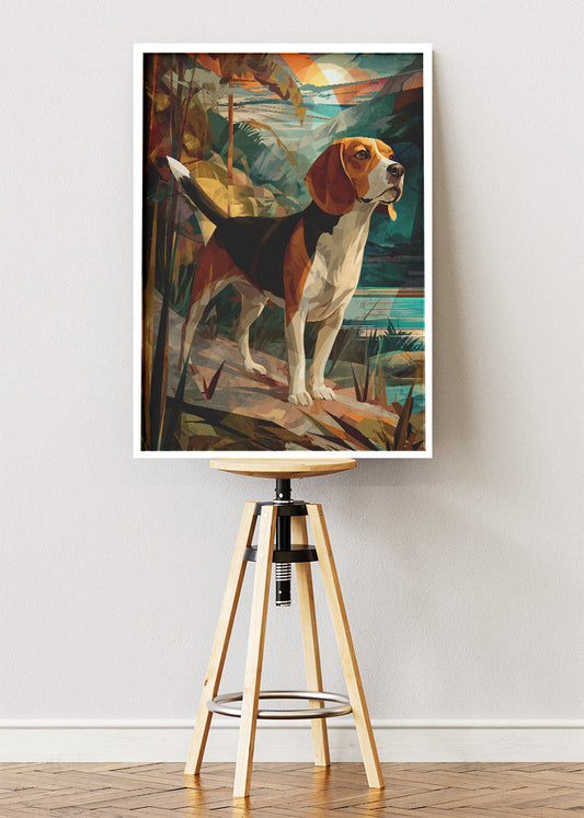 Beagle Dog Landscape Canvas Print & Poster – Artistic Nature Dog Wall Art – AI PRINT LAB