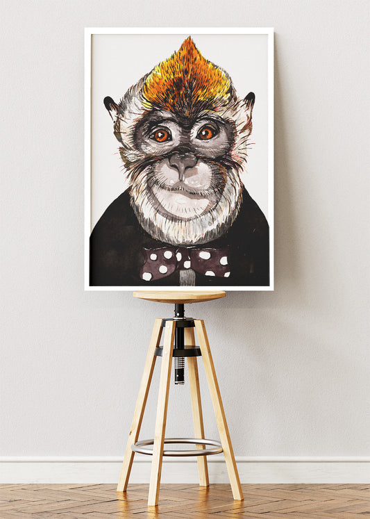 Funny Monkey Portrait Canvas Print & Poster – Cute Bow Tie Monkey Wall Art – AI PRINT LAB