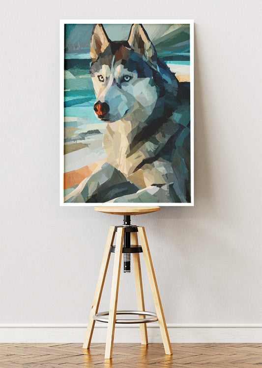 Geometric Husky Canvas Print & Poster – Modern Arctic Dog Wall Art – AI PRINT LAB