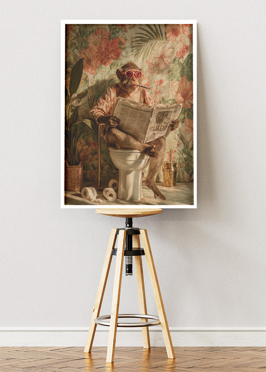 Funny Monkey Canvas Print & Poster – Vintage Bathroom Animal Wall Art – AI PRINT LAB