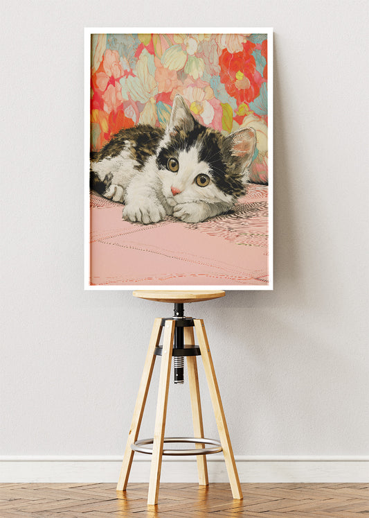 Cute Kitten Canvas Print & Poster – Floral Cat Wall Art – Soft Aesthetic Home Decor – AI PRINT LAB