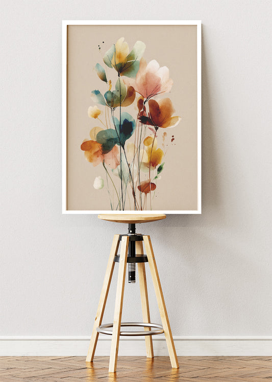 Soft Watercolor Floral Wall Art – Warm Neutral Botanical Canvas Print | Elegant Minimalist Portrait Poster