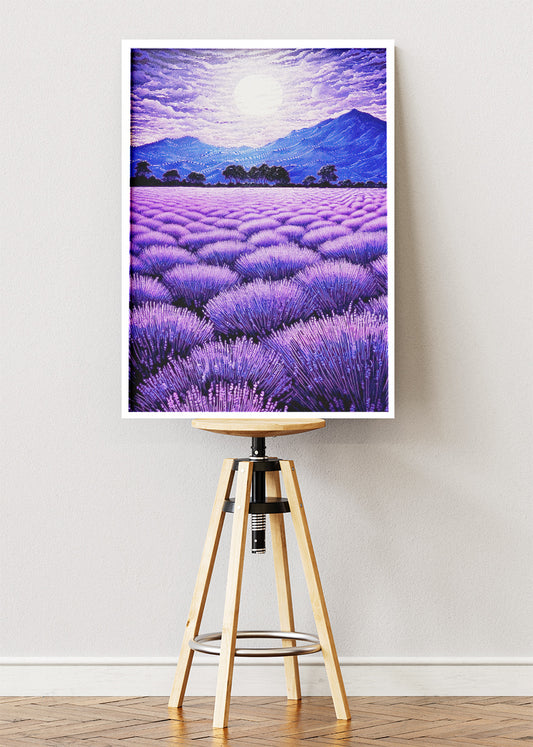Moonlit Lavender Fields – Purple Landscape Canvas & Poster Print – AI PRINT LAB