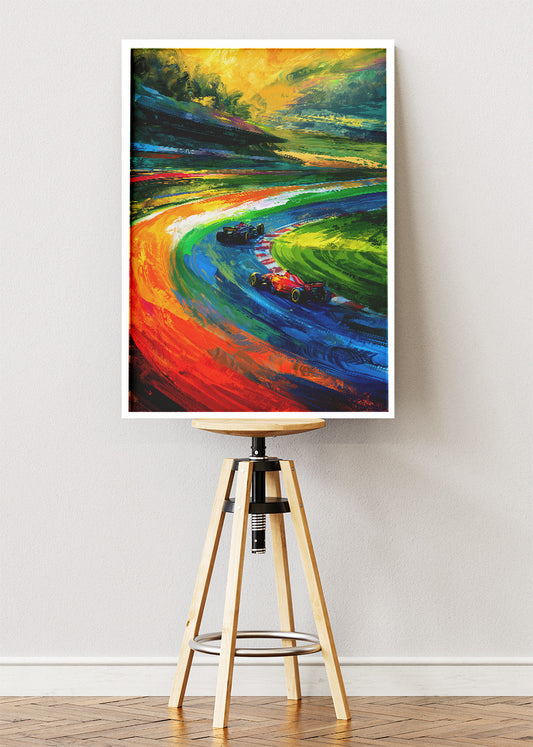 Formula 1 Rainbow Track Poster Canvas Print – Abstract Color Racing Wall Art – AI PRINT LAB