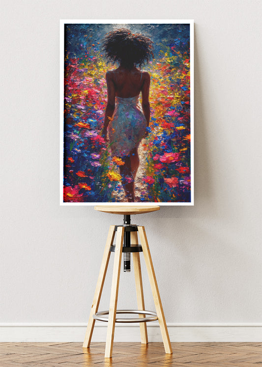 Colourful Floral Woman Wall Art – Vibrant Abstract Garden Canvas Print & Modern Statement Poster for Living Room Decor UK