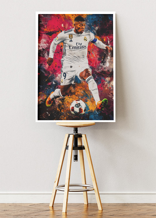 Kylian Mbappé Dynamic Action Wall Art | Expressive Football Art Poster & Canvas