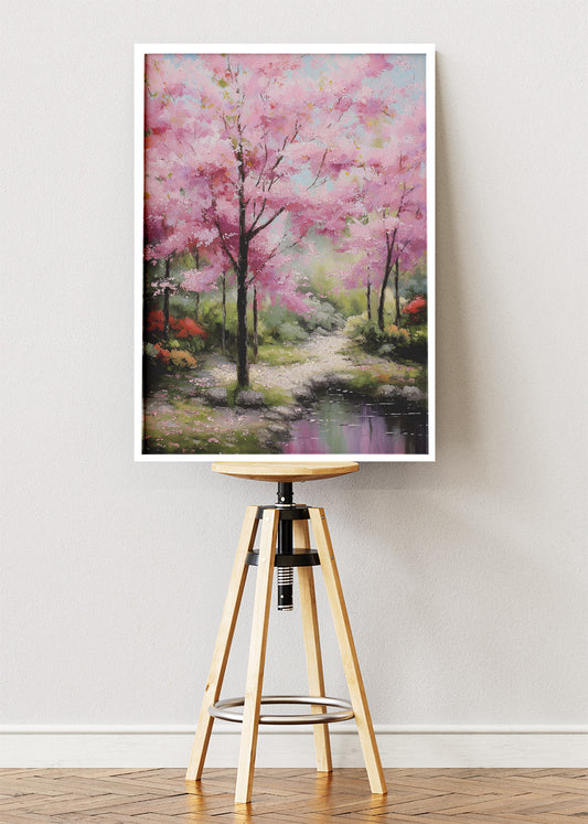 Spring Cherry Blossom Garden Landscape Canvas & Poster Print – AI PRINT LAB