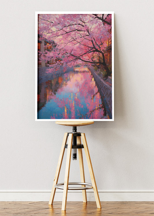 Kyoto Cherry Blossom Canal Sunset Canvas & Poster Print – AI PRINT LAB