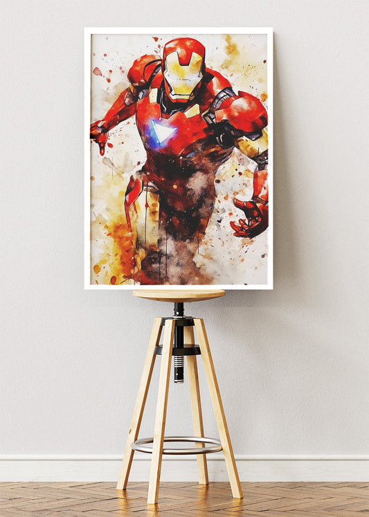 Iron Hero Watercolor Splash Portrait Canvas & Poster Print – AI PRINT LAB