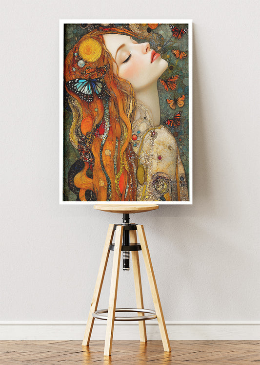 Art Nouveau Woman Wall Art – Butterfly Portrait Canvas Print & Elegant Bohemian Statement Poster for Living Room Decor UK
