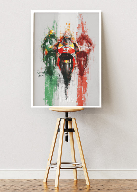 Italy Motorcycle Racing Tricolour Wall Art Poster & Canvas