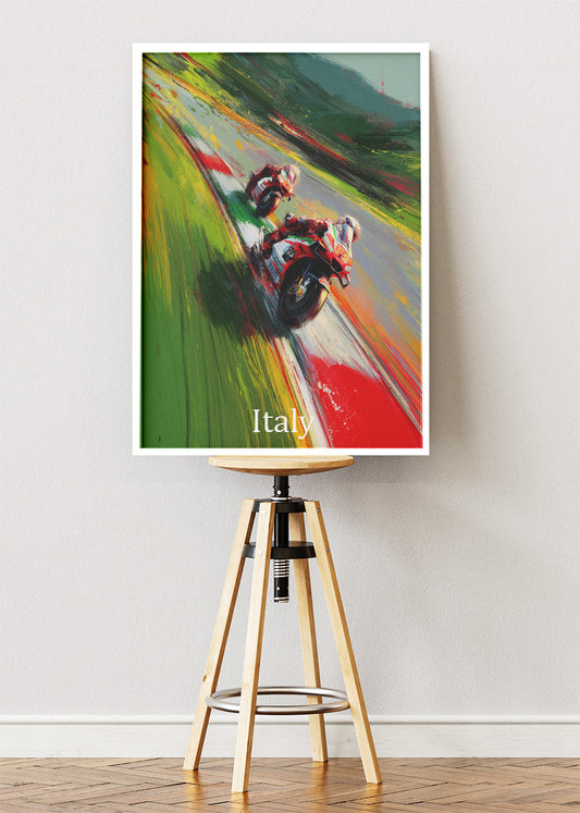Italy Motorcycle Racing Corner Motion Wall Art Poster & Canvas