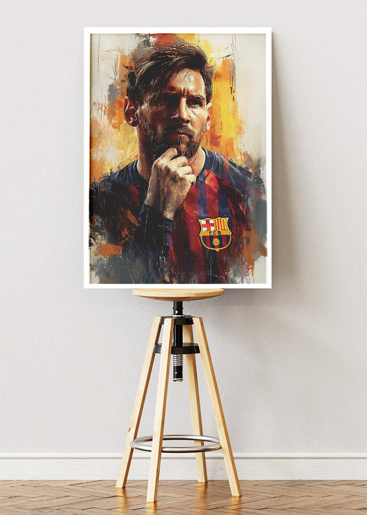 Lionel Messi Barcelona Expressive Portrait Wall Art | Iconic Football Poster & Canvas
