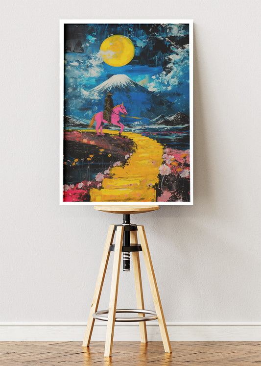 Neon Samurai Moon – Surreal Fantasy Landscape Canvas & Poster Print – AI PRINT LAB