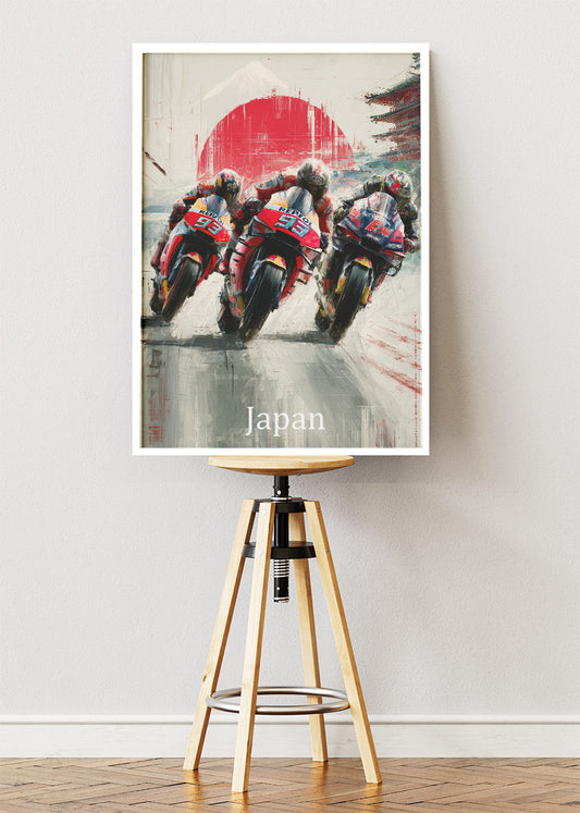 Japan Motorcycle Racing Rising Sun Formation Wall Art Poster & Canvas