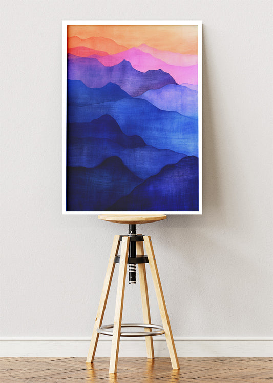 Indigo Mountain Layers – Modern Gradient Landscape Canvas & Poster Print – AI PRINT LAB