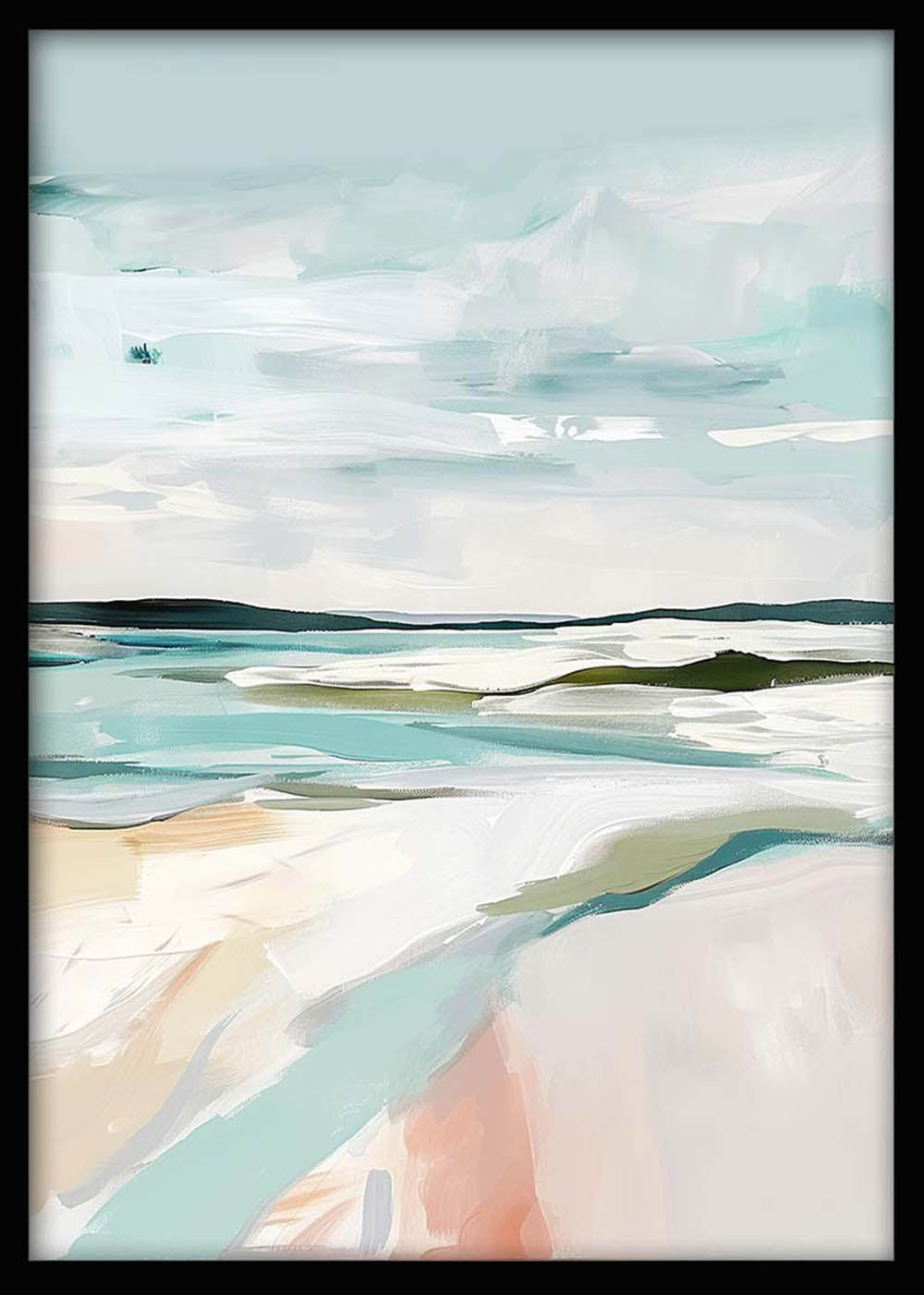 Abstract Coastal Horizon – Soft Pastel Seascape Canvas & Poster Wall Art – T1272 – AiPrintLab