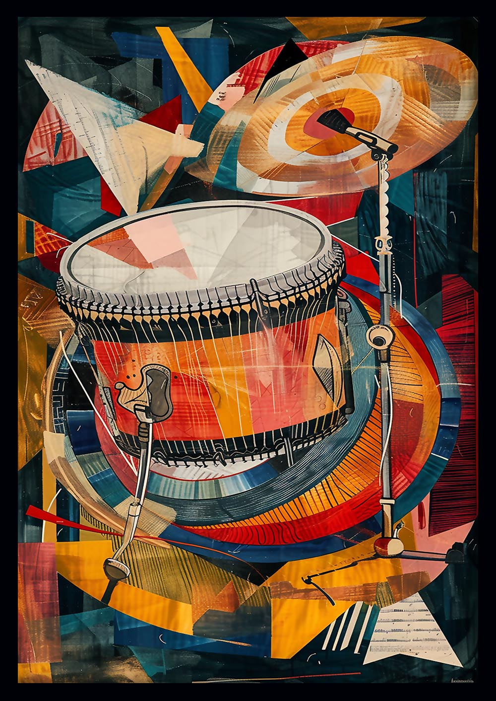 Abstract Drum and Cymbal – Colorful Music Wall Art Poster & Canvas – T908 – AiPrintLab