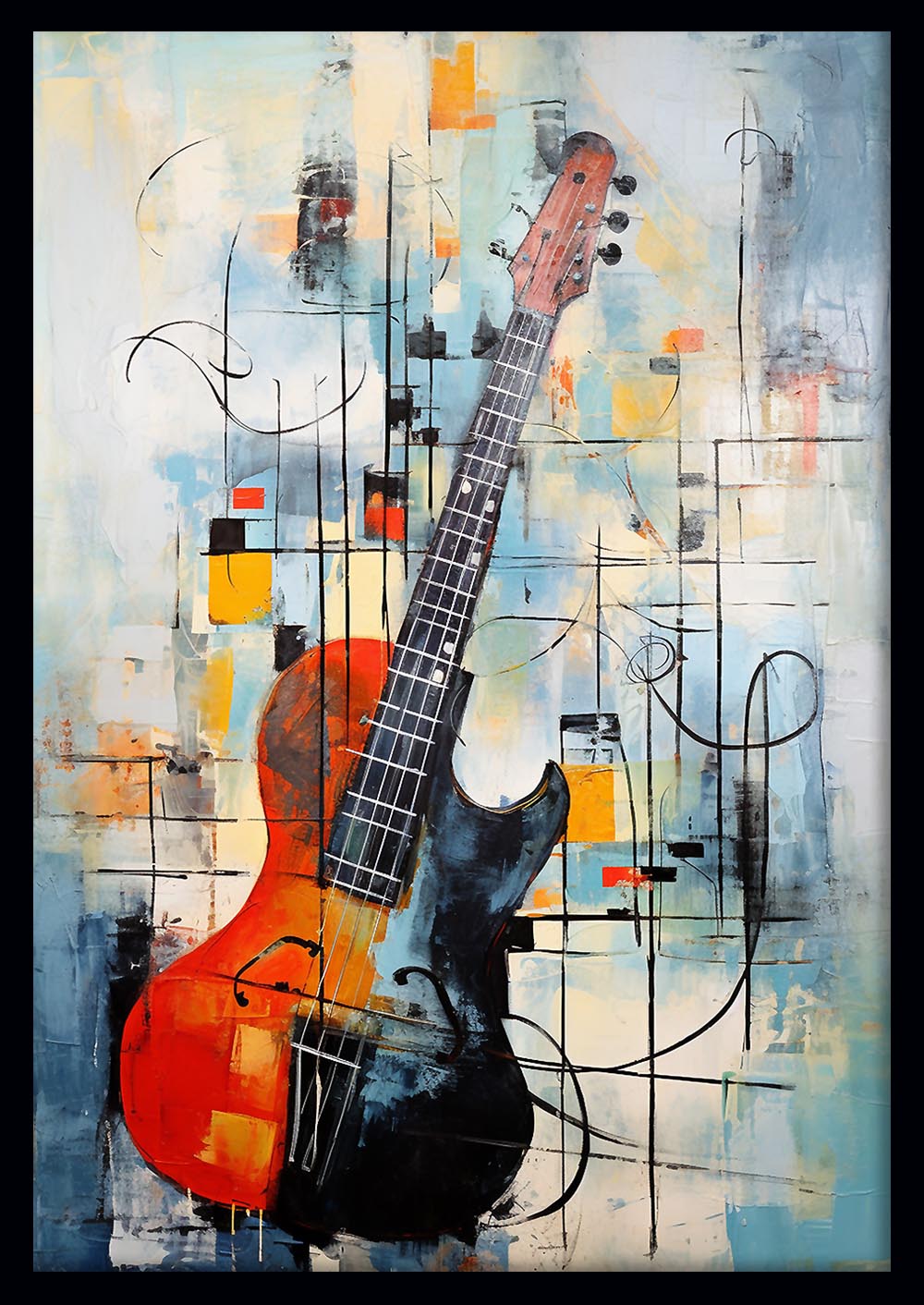 Abstract Electric Guitar Canvas Art Print & Poster – T575 – AiPrintLab