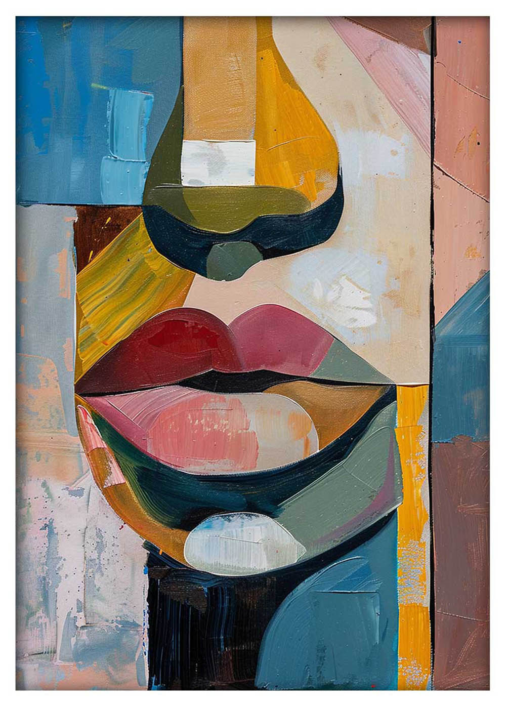 Abstract Face Canvas Art – Colorful Modern Cubist Wall Decor – T930 – AiPrintLab