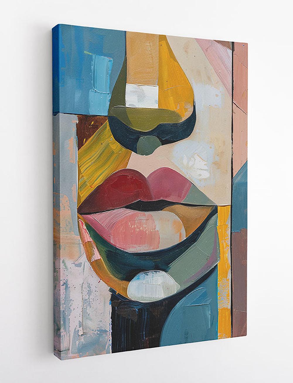 Abstract Face Canvas Art – Colorful Modern Cubist Wall Decor – T930 – AiPrintLab